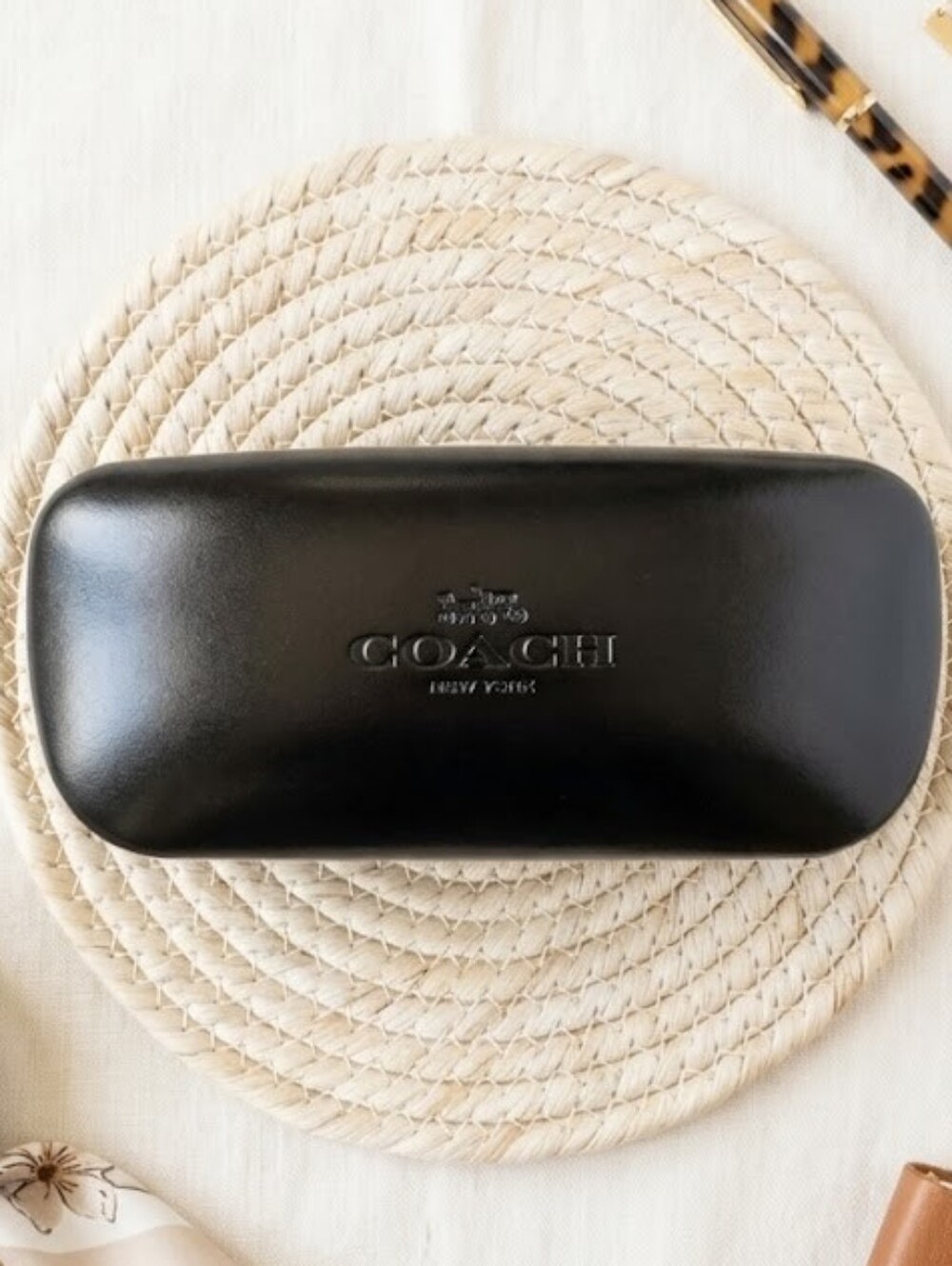 COACH Black Leather Sunglasses Clamshell Case Minimalist Quiet Luxury Classic
